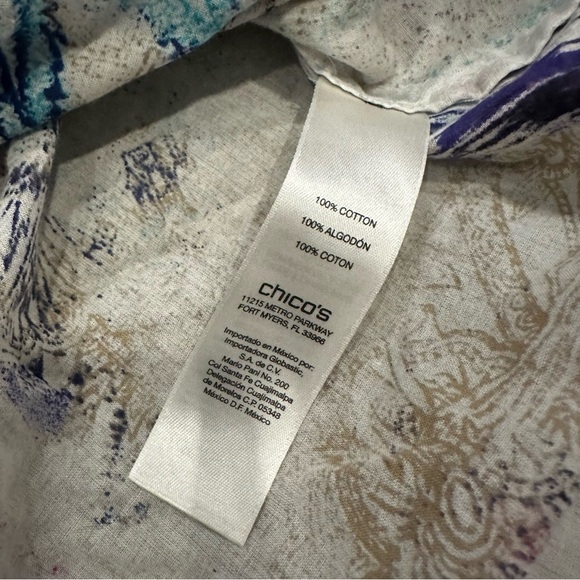 CHICO'S Cotton Top Boho Multicolor Long Sleeve Popover Shirt Women's Sz Large 2 - Picture 7 of 13